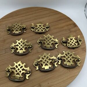 8 Vtg‎ Brass Chippendale Style Drawer Pull 3.5" Architectural Salvage Hardware